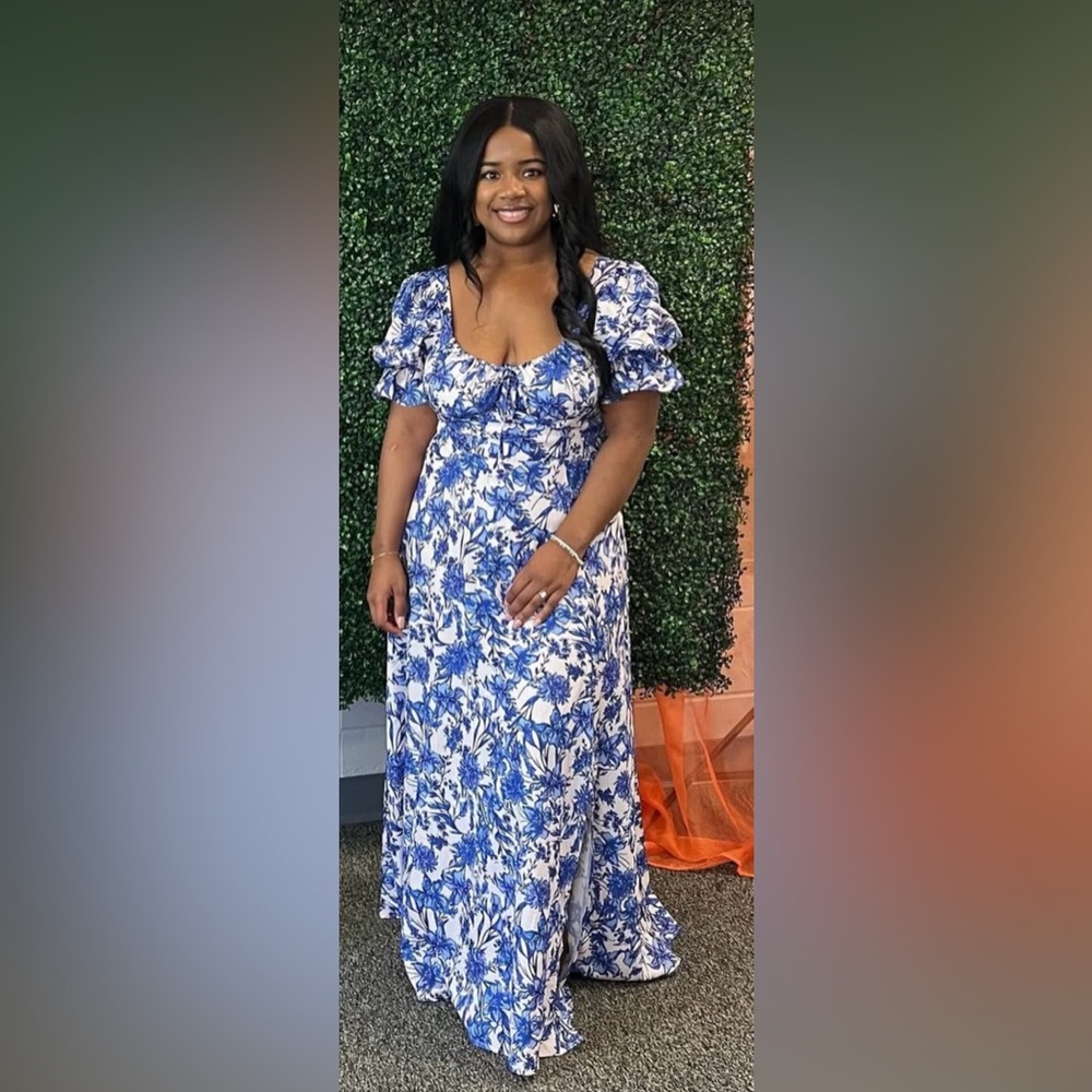 Floral Blue and White Maxi Dress